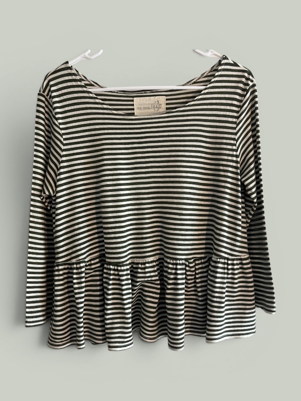 We the Free Green and White Striped Peplum Top Size M
